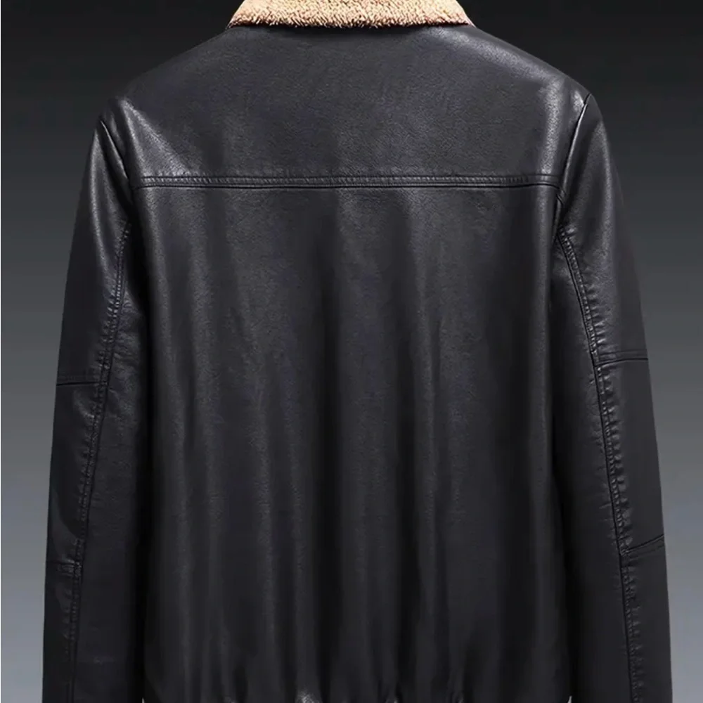 Black Bomber Jacket with Tan Collar - Picture 4 of 4